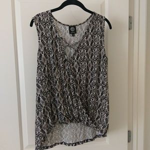 Sleeveless Black & White Faux Wrap Top